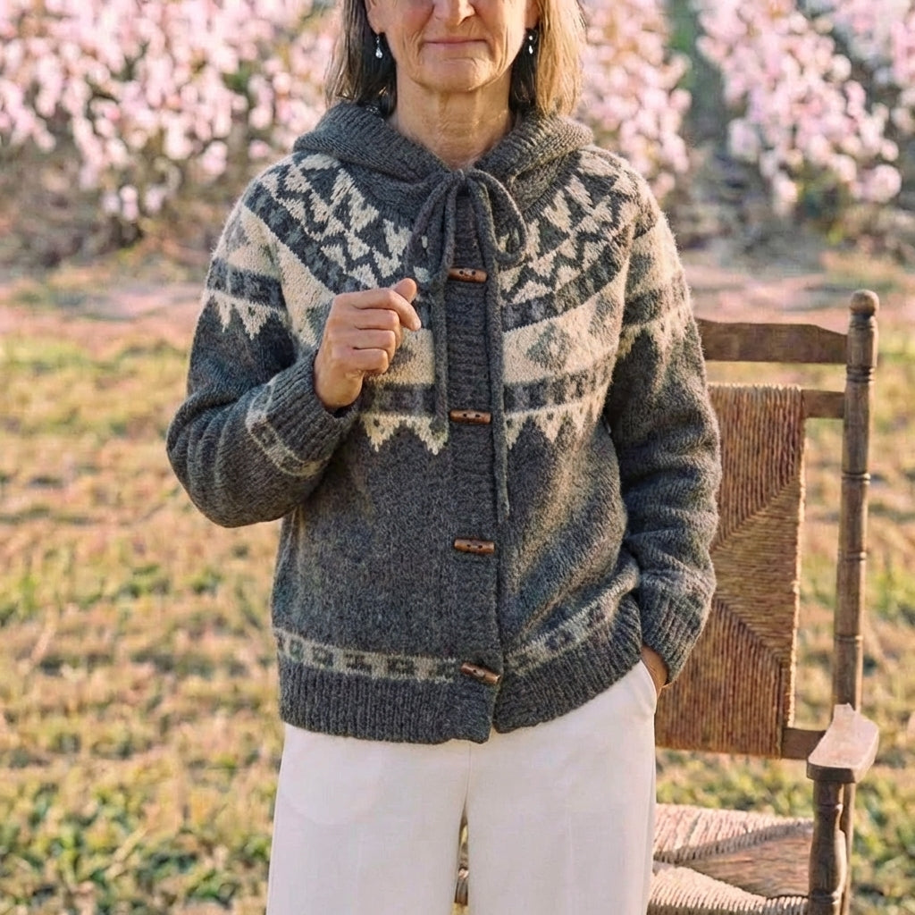 Gray fair isle lace hooded jacket