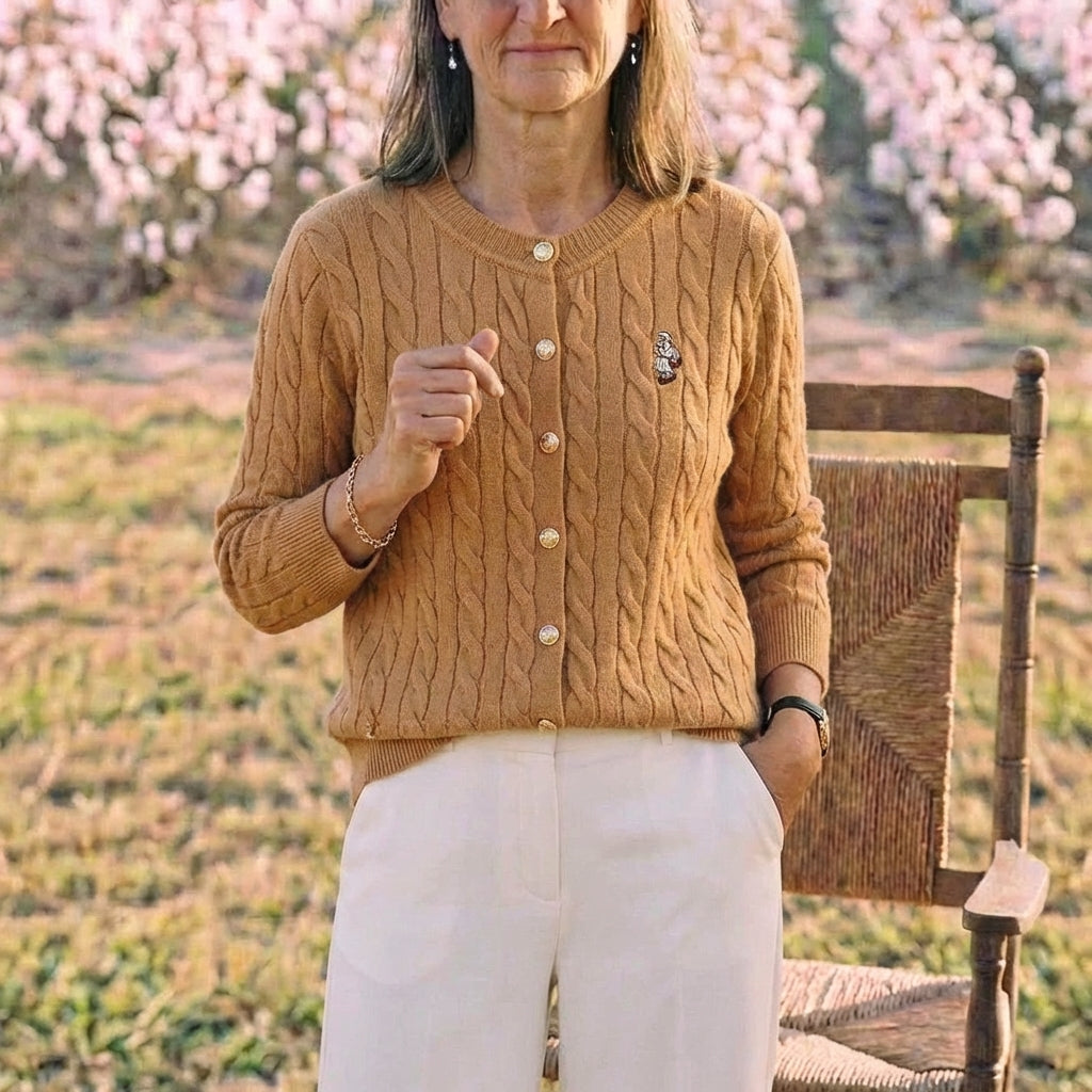Khaki (five-color cable sweater cardigan)