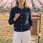 Navy blue (five-color cable sweater cardigan)