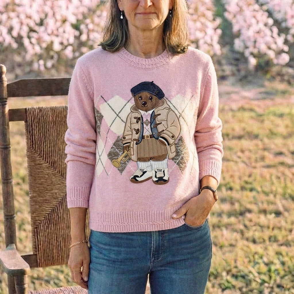 Pink (diamond-shaped trumpet bear sweater)