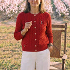 Red (five-color cable sweater cardigan)